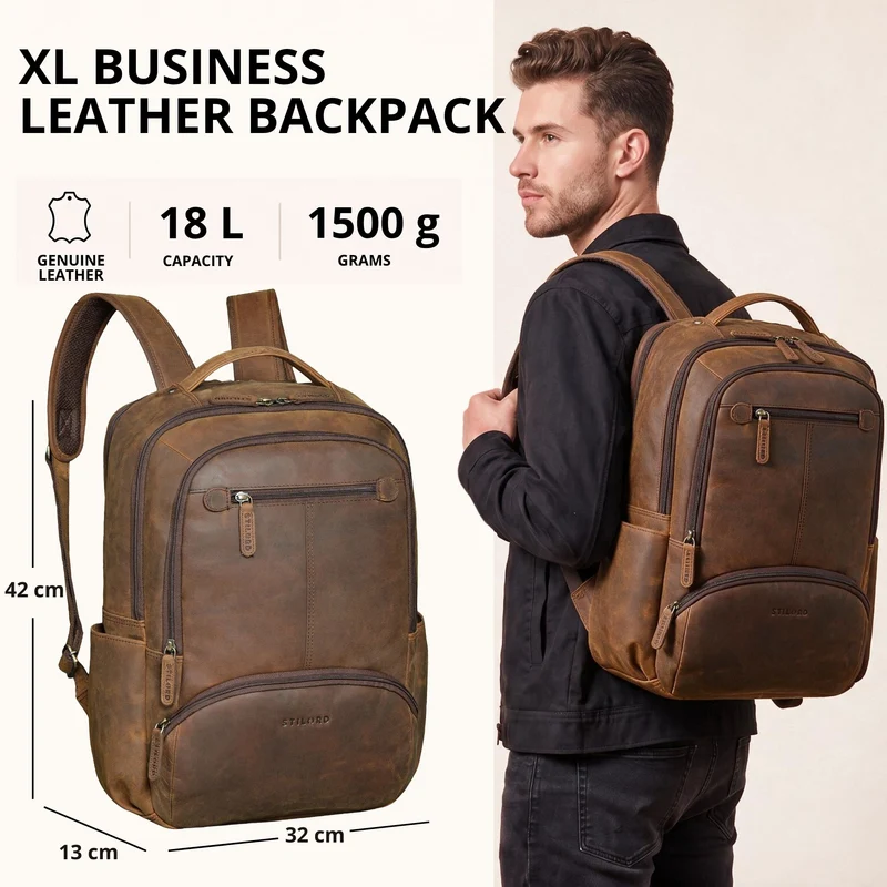 "Aljoscha" Leder Rucksack Herren Groß 15,6 - 17,3 Zoll mit Tabletfach