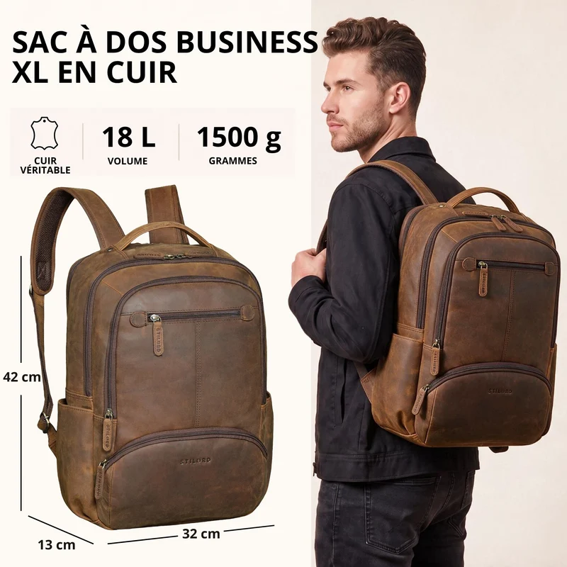 "Aljoscha" Leder Rucksack Herren Groß 15,6 - 17,3 Zoll mit Tabletfach