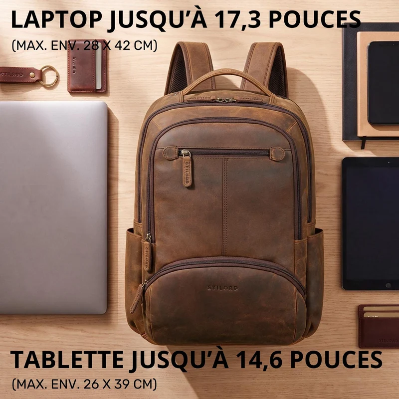 "Aljoscha" Leder Rucksack Herren Groß 15,6 - 17,3 Zoll mit Tabletfach