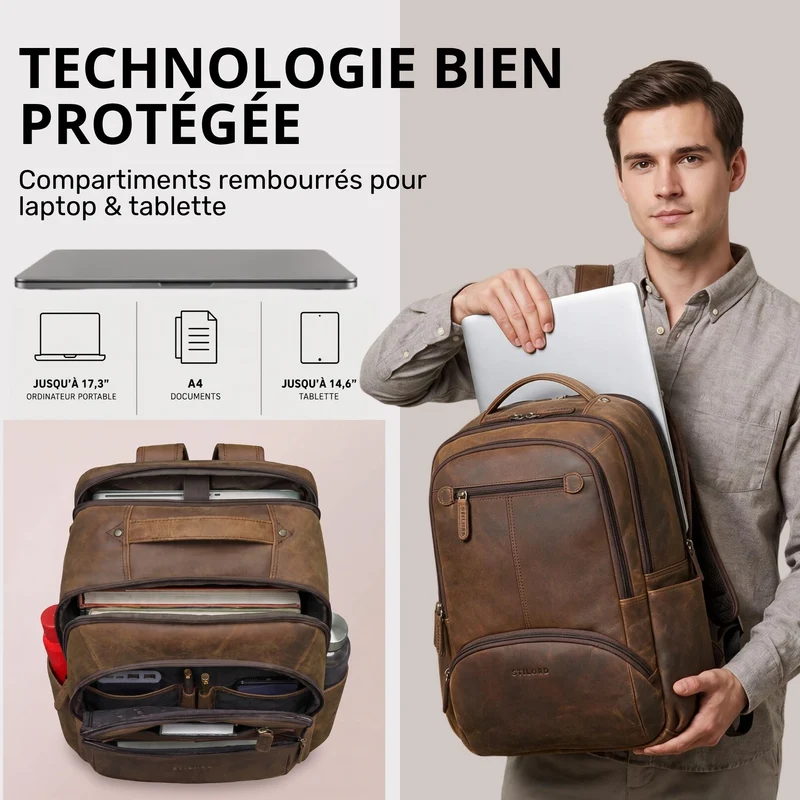 "Aljoscha" Leder Rucksack Herren Groß 15,6 - 17,3 Zoll mit Tabletfach