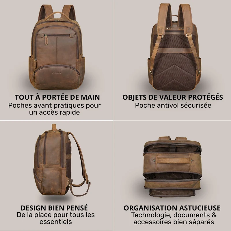 "Aljoscha" Leder Rucksack Herren Groß 15,6 - 17,3 Zoll mit Tabletfach