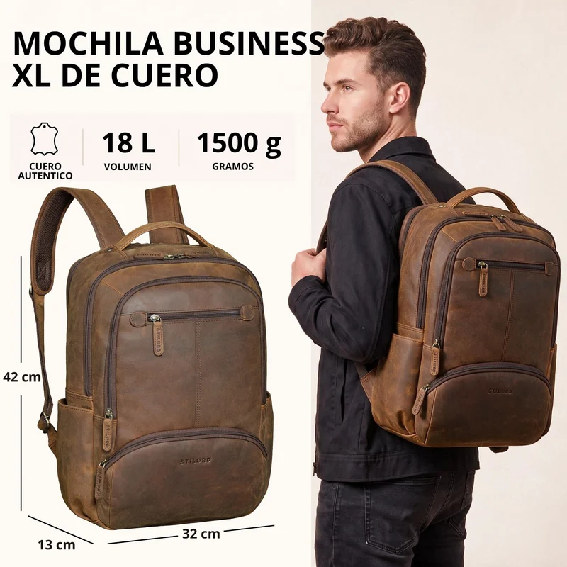 "Aljoscha" Leder Rucksack Herren Groß 15,6 - 17,3 Zoll mit Tabletfach