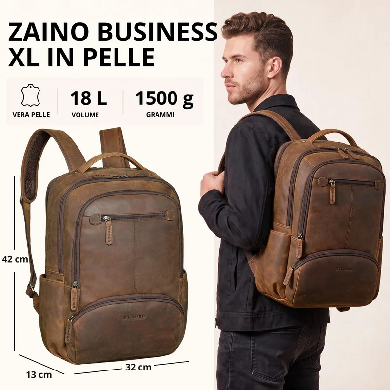 "Aljoscha" Leder Rucksack Herren Groß 15,6 - 17,3 Zoll mit Tabletfach
