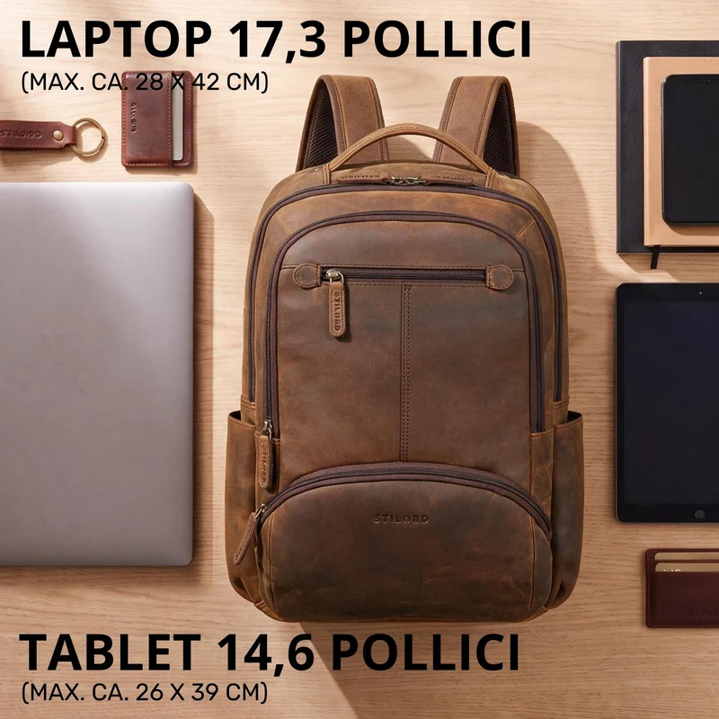 "Aljoscha" Leder Rucksack Herren Groß 15,6 - 17,3 Zoll mit Tabletfach