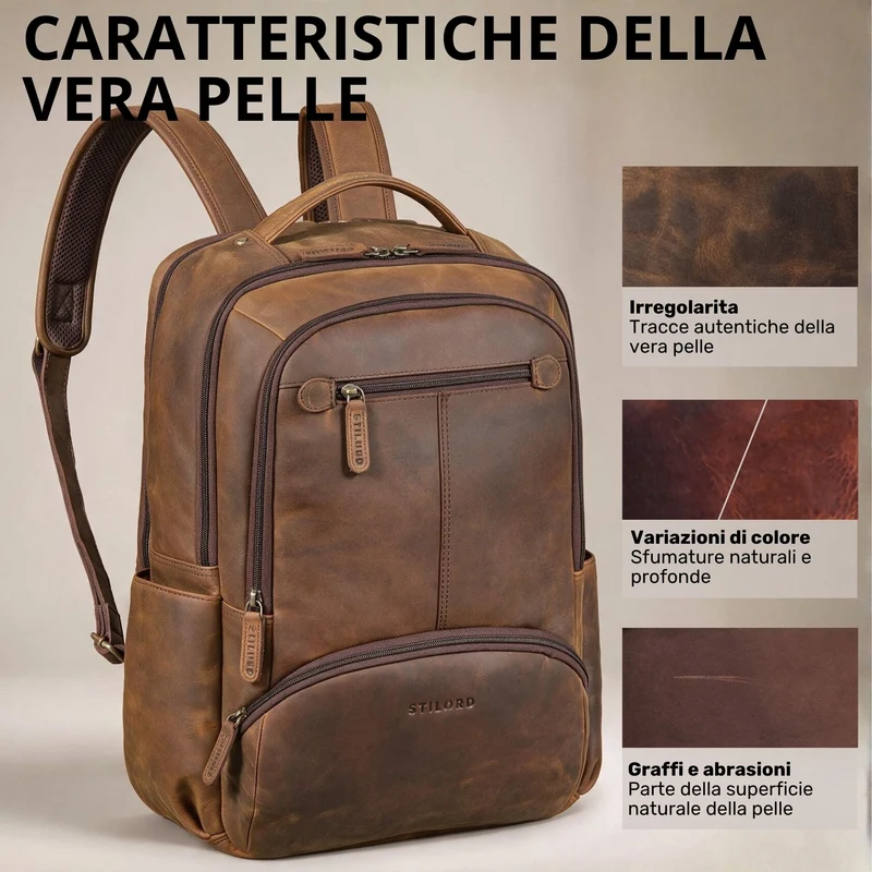 "Aljoscha" Leder Rucksack Herren Groß 15,6 - 17,3 Zoll mit Tabletfach