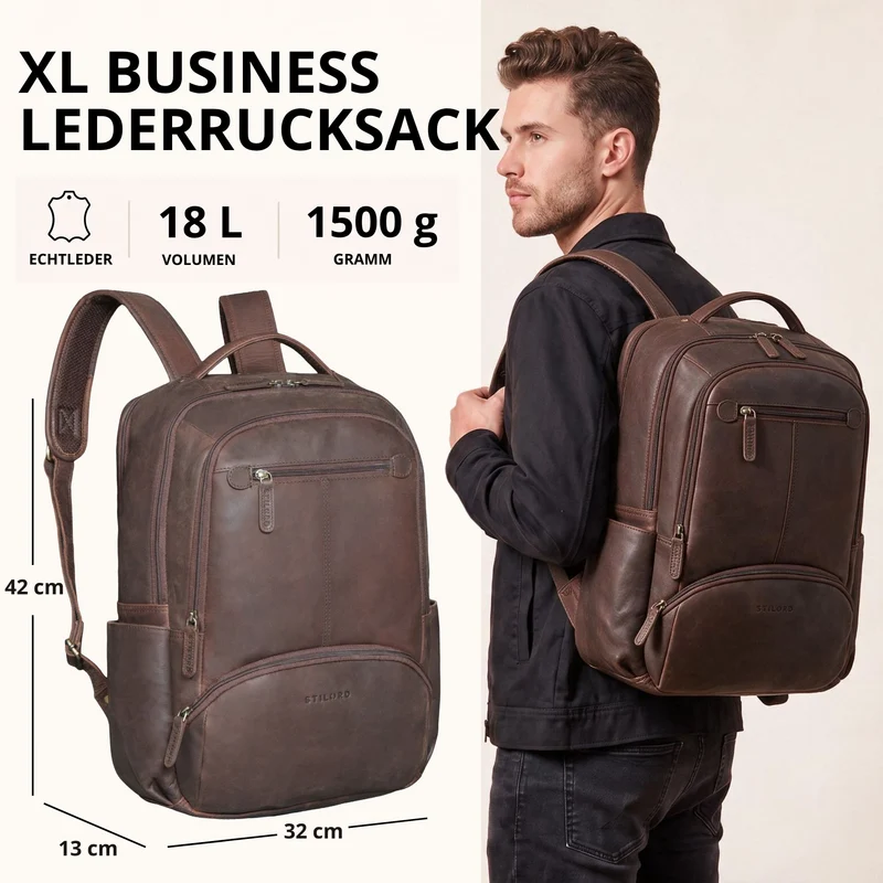 "Aljoscha" Leder Rucksack Herren Groß 15,6 - 17,3 Zoll mit Tabletfach