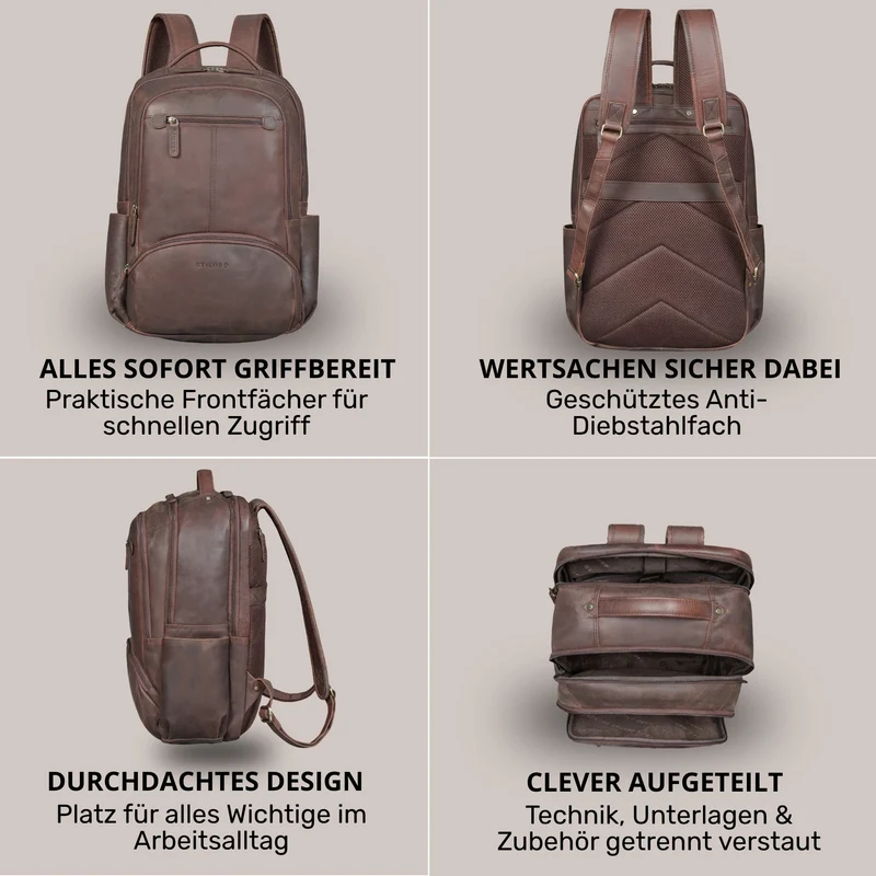 "Aljoscha" Leder Rucksack Herren Groß 15,6 - 17,3 Zoll mit Tabletfach