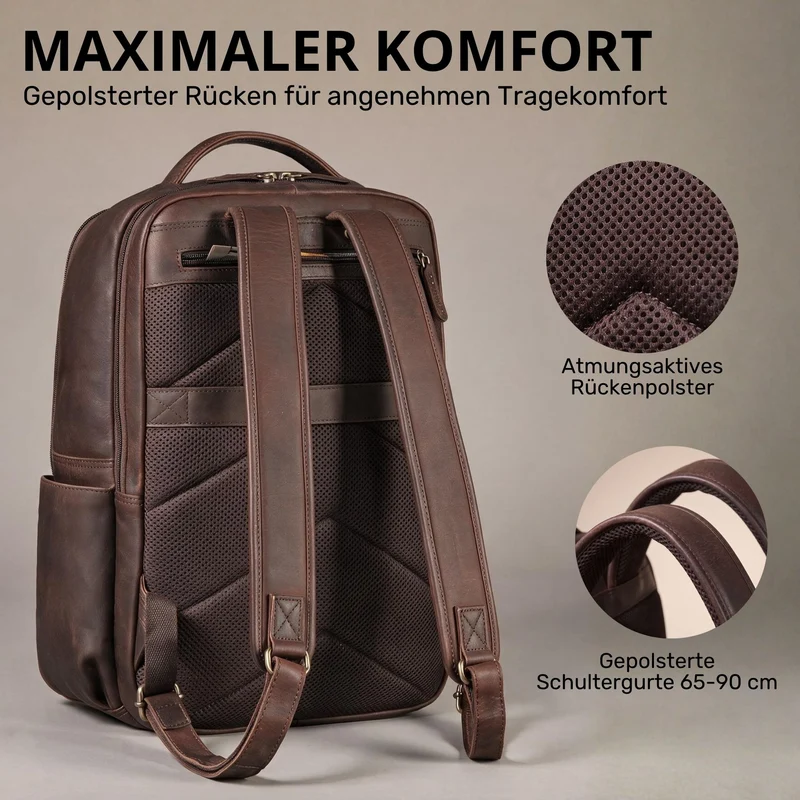 "Aljoscha" Leder Rucksack Herren Groß 15,6 - 17,3 Zoll mit Tabletfach