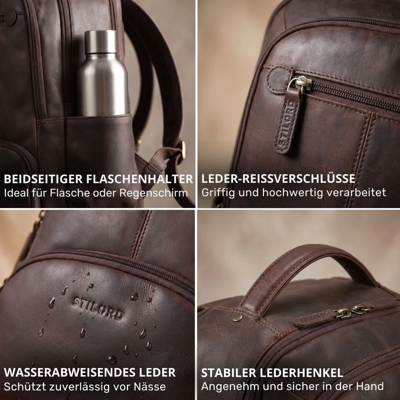 "Aljoscha" Leder Rucksack Herren Groß 15,6 - 17,3 Zoll mit Tabletfach
