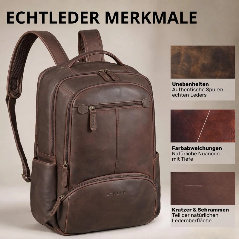 "Aljoscha" Leder Rucksack Herren Groß 15,6 - 17,3 Zoll mit Tabletfach