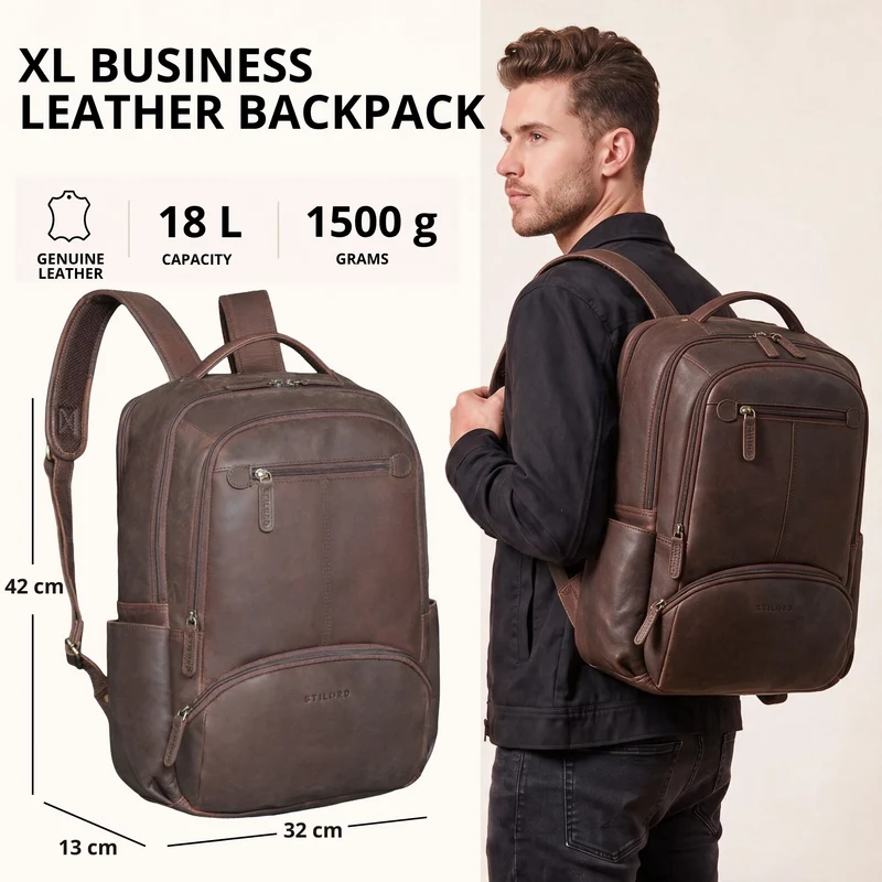"Aljoscha" Leder Rucksack Herren Groß 15,6 - 17,3 Zoll mit Tabletfach