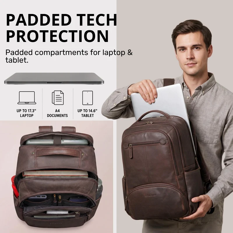 "Aljoscha" Leder Rucksack Herren Groß 15,6 - 17,3 Zoll mit Tabletfach