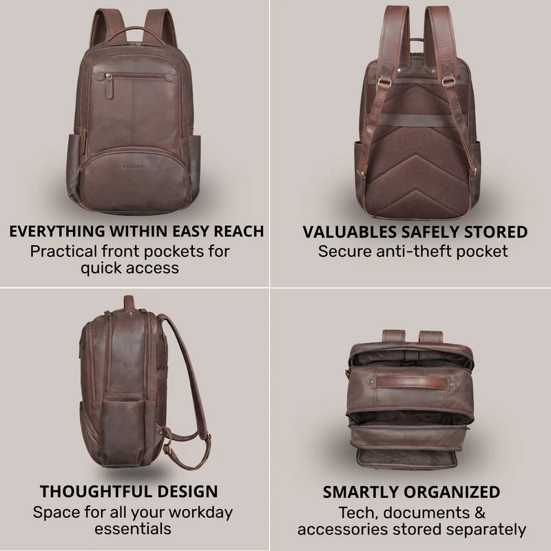 "Aljoscha" Leder Rucksack Herren Groß 15,6 - 17,3 Zoll mit Tabletfach