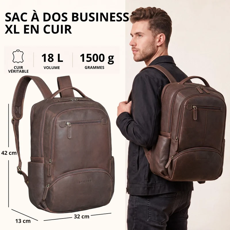 "Aljoscha" Leder Rucksack Herren Groß 15,6 - 17,3 Zoll mit Tabletfach