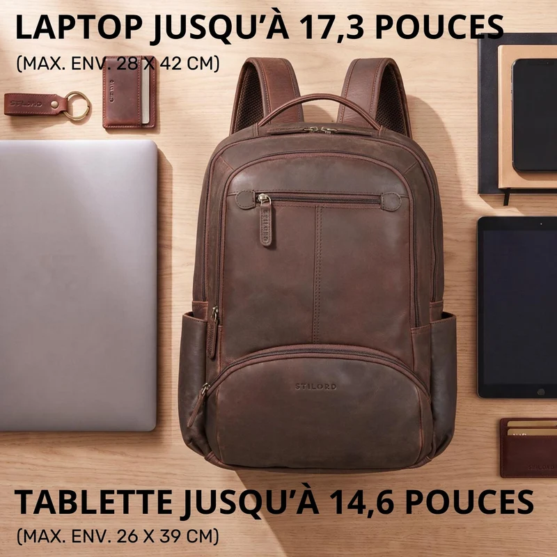 "Aljoscha" Leder Rucksack Herren Groß 15,6 - 17,3 Zoll mit Tabletfach