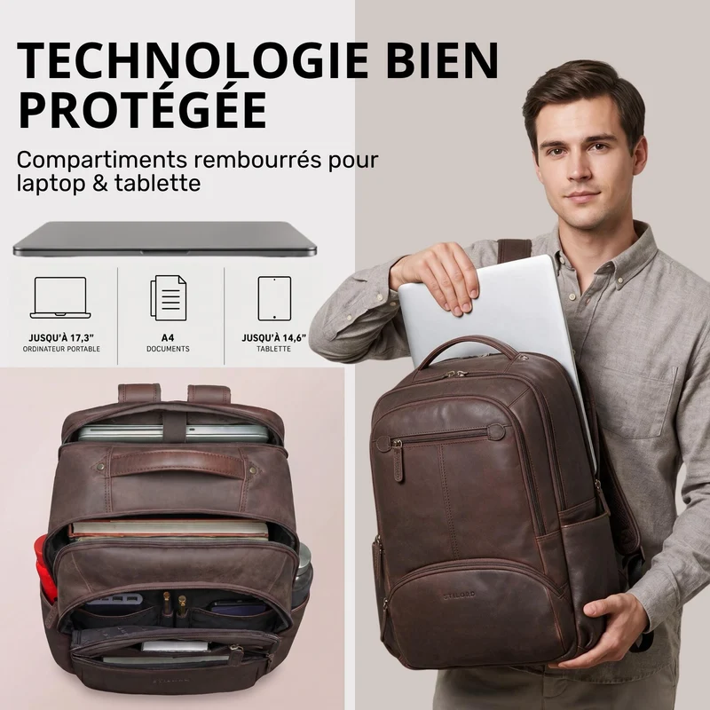 "Aljoscha" Leder Rucksack Herren Groß 15,6 - 17,3 Zoll mit Tabletfach