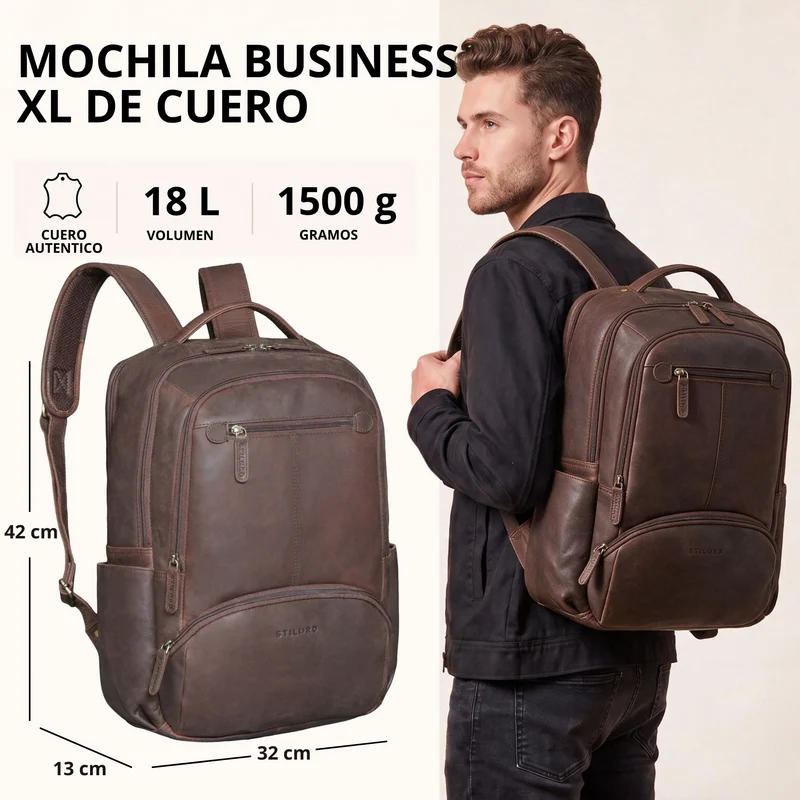 "Aljoscha" Leder Rucksack Herren Groß 15,6 - 17,3 Zoll mit Tabletfach