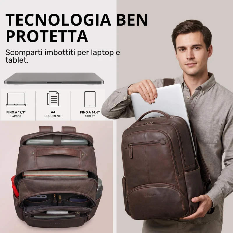 "Aljoscha" Leder Rucksack Herren Groß 15,6 - 17,3 Zoll mit Tabletfach