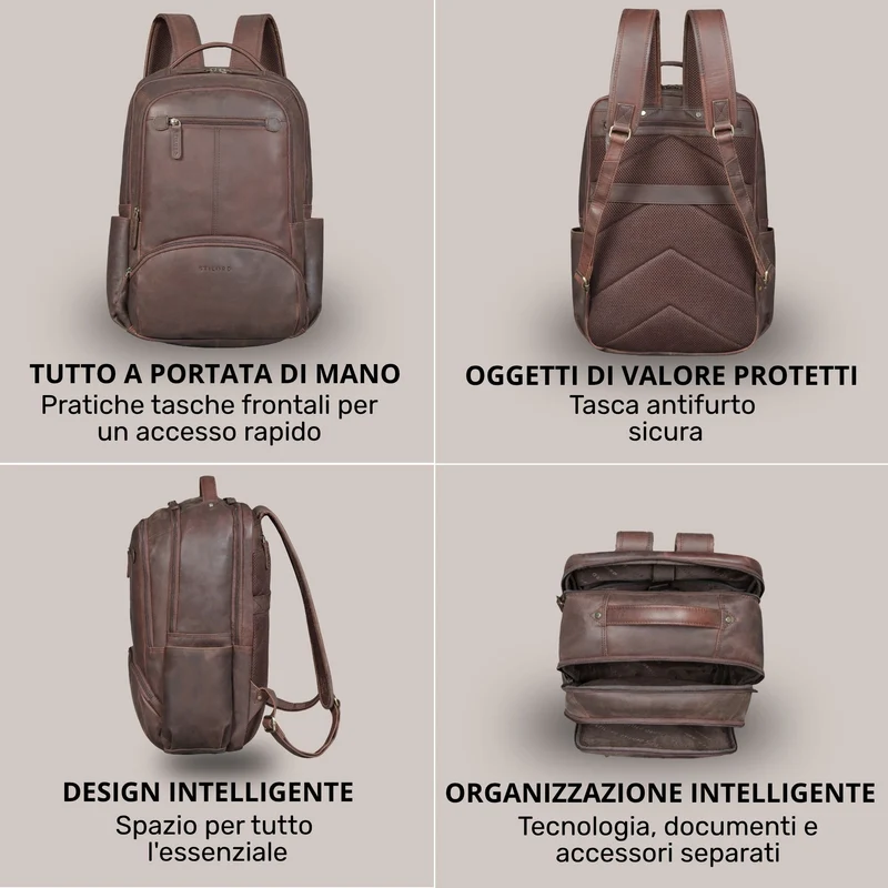 "Aljoscha" Leder Rucksack Herren Groß 15,6 - 17,3 Zoll mit Tabletfach