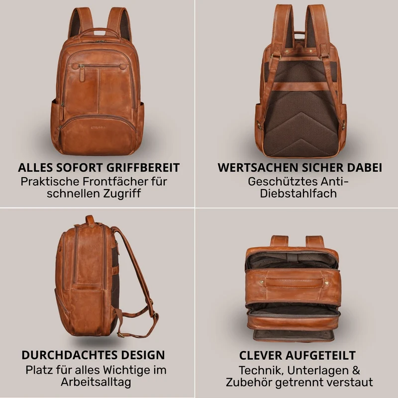 "Aljoscha" Leder Rucksack Herren Groß 15,6 - 17,3 Zoll mit Tabletfach