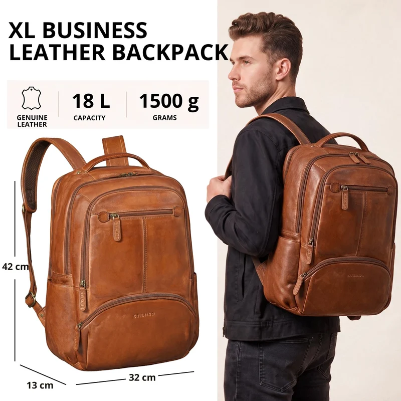 "Aljoscha" Leder Rucksack Herren Groß 15,6 - 17,3 Zoll mit Tabletfach