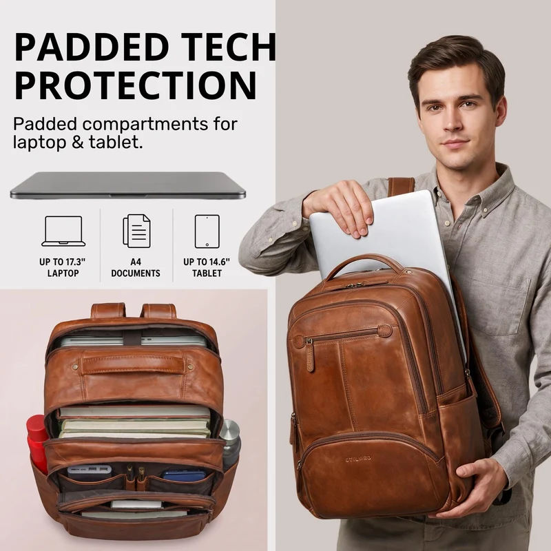 "Aljoscha" Leder Rucksack Herren Groß 15,6 - 17,3 Zoll mit Tabletfach