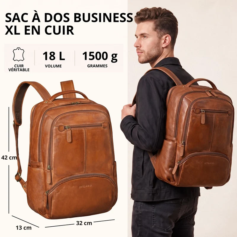 "Aljoscha" Leder Rucksack Herren Groß 15,6 - 17,3 Zoll mit Tabletfach
