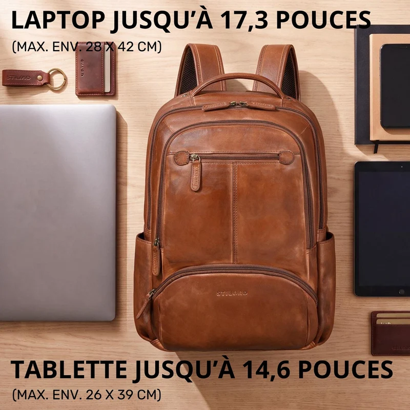 "Aljoscha" Leder Rucksack Herren Groß 15,6 - 17,3 Zoll mit Tabletfach