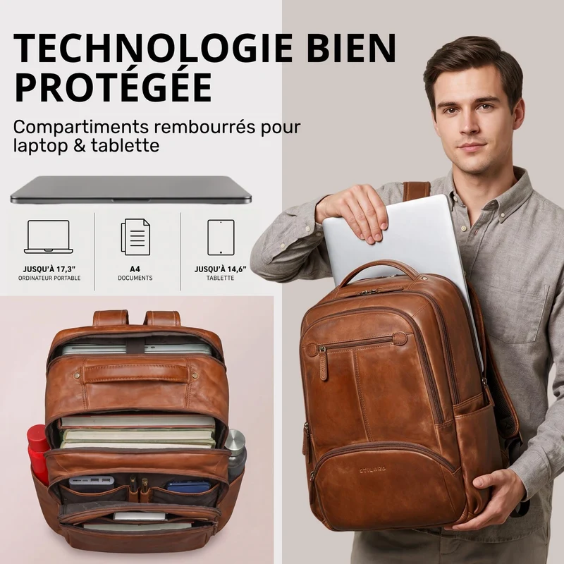 "Aljoscha" Leder Rucksack Herren Groß 15,6 - 17,3 Zoll mit Tabletfach