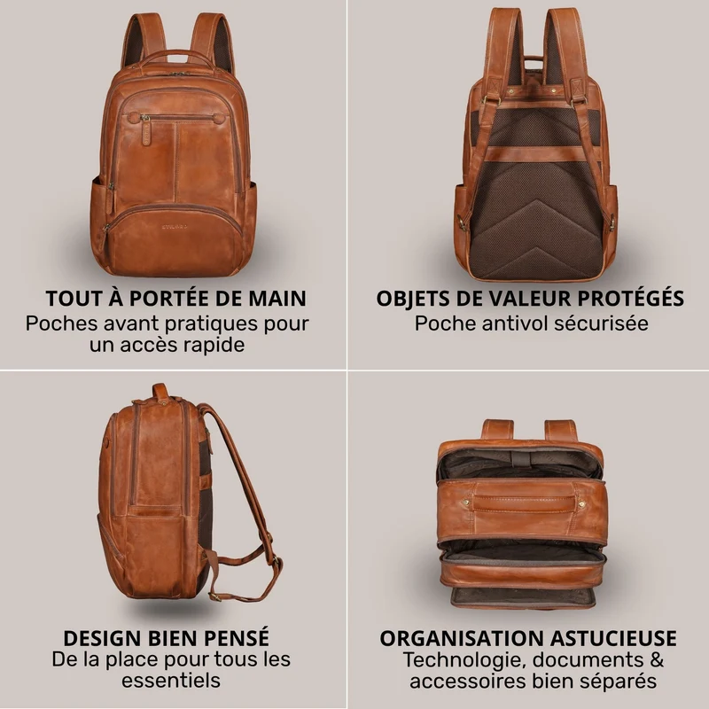 "Aljoscha" Leder Rucksack Herren Groß 15,6 - 17,3 Zoll mit Tabletfach