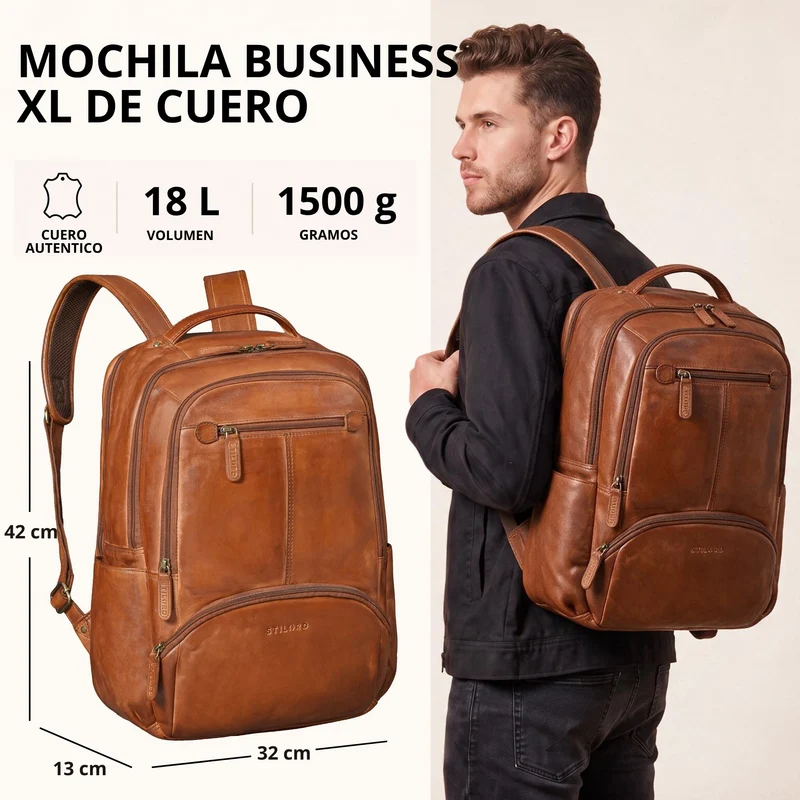 "Aljoscha" Leder Rucksack Herren Groß 15,6 - 17,3 Zoll mit Tabletfach