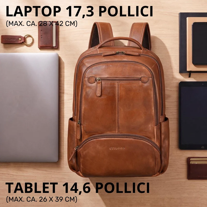 "Aljoscha" Leder Rucksack Herren Groß 15,6 - 17,3 Zoll mit Tabletfach