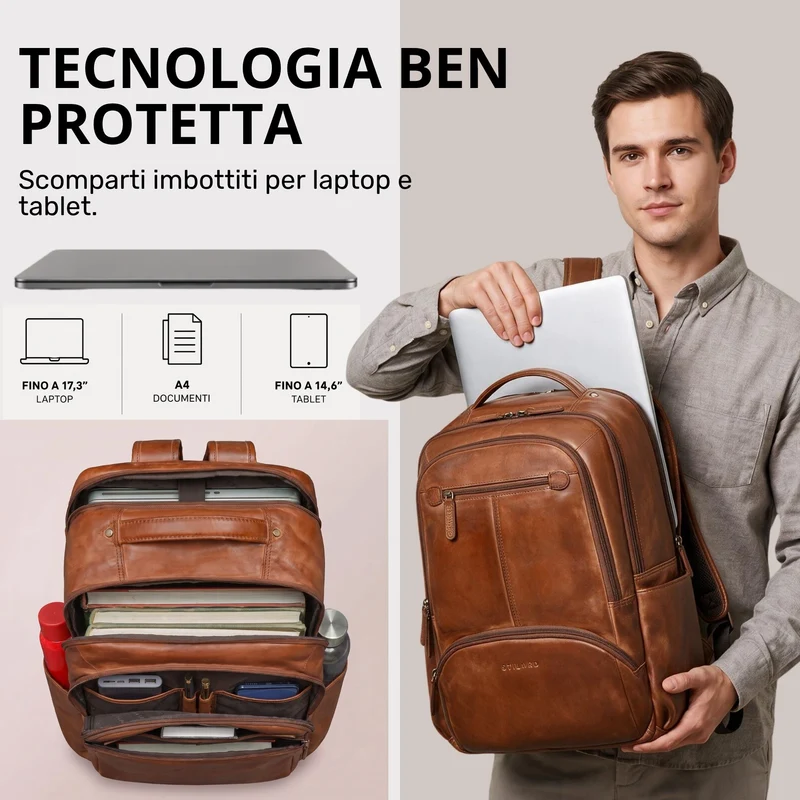 "Aljoscha" Leder Rucksack Herren Groß 15,6 - 17,3 Zoll mit Tabletfach