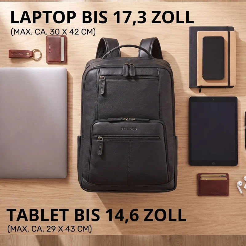 "Laurenz" Rucksack Herren Leder XL 15,6-17,3 Zoll mit Tabletfach