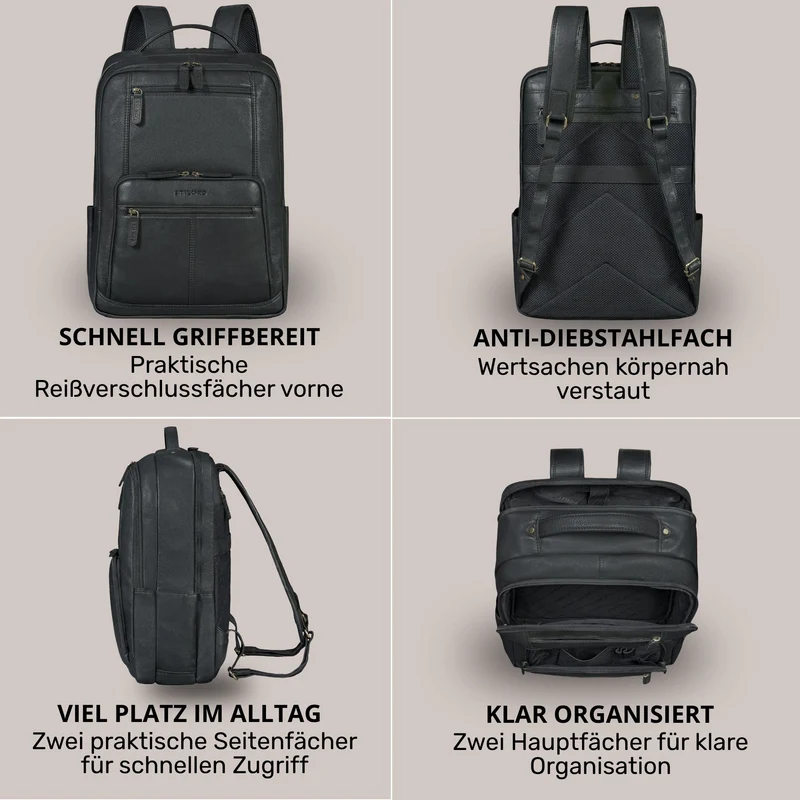 "Laurenz" Rucksack Herren Leder XL 15,6-17,3 Zoll mit Tabletfach