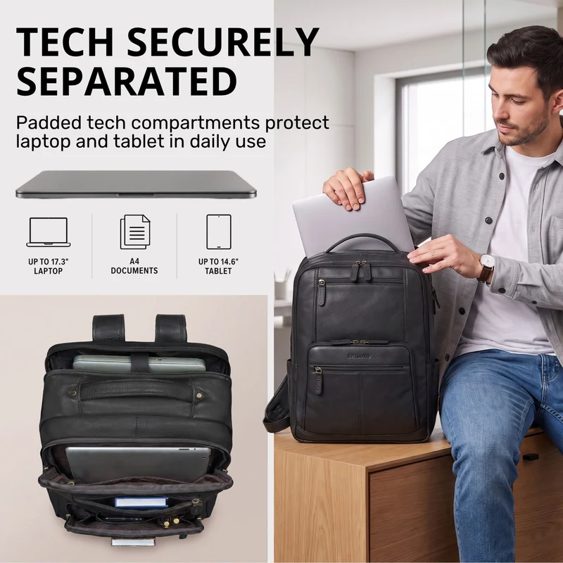 "Laurenz" Rucksack Herren Leder XL 15,6-17,3 Zoll mit Tabletfach
