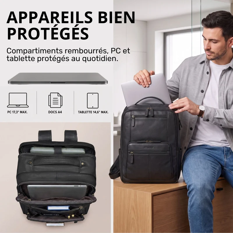 "Laurenz" Rucksack Herren Leder XL 15,6-17,3 Zoll mit Tabletfach