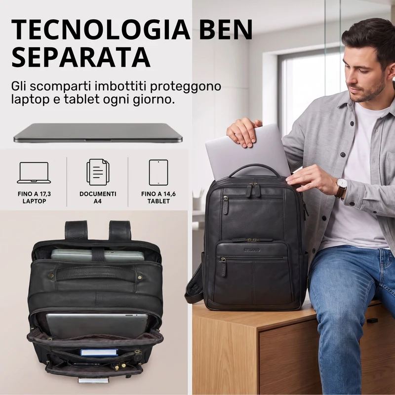 "Laurenz" Rucksack Herren Leder XL 15,6-17,3 Zoll mit Tabletfach