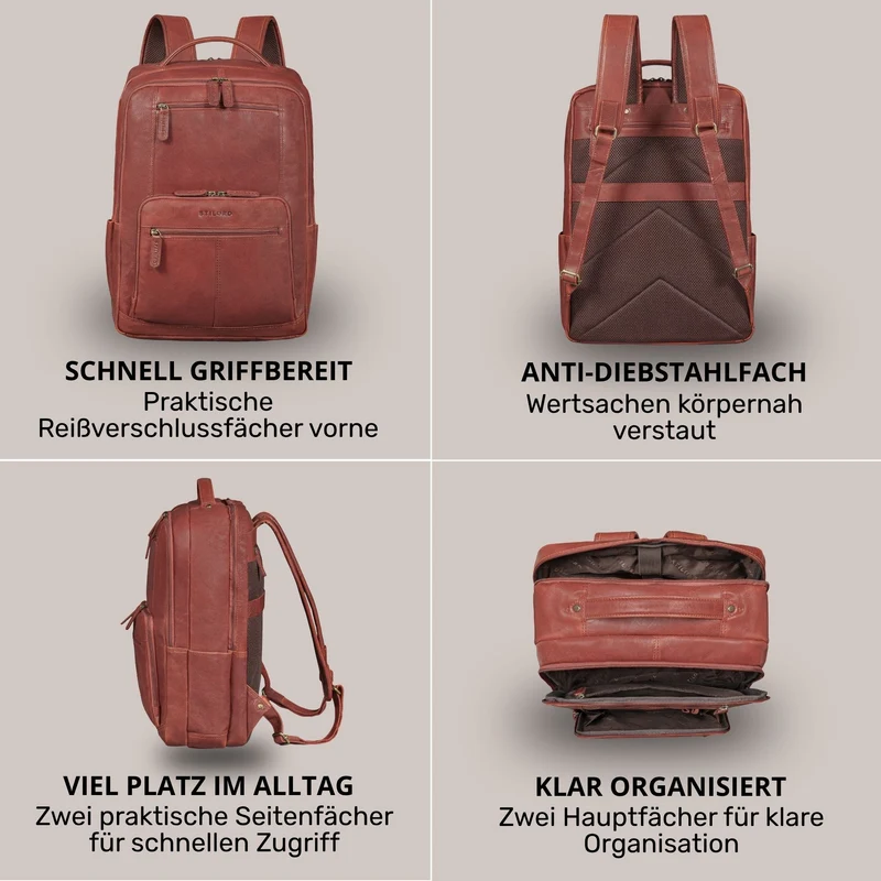 "Laurenz" Rucksack Herren Leder XL 15,6-17,3 Zoll mit Tabletfach
