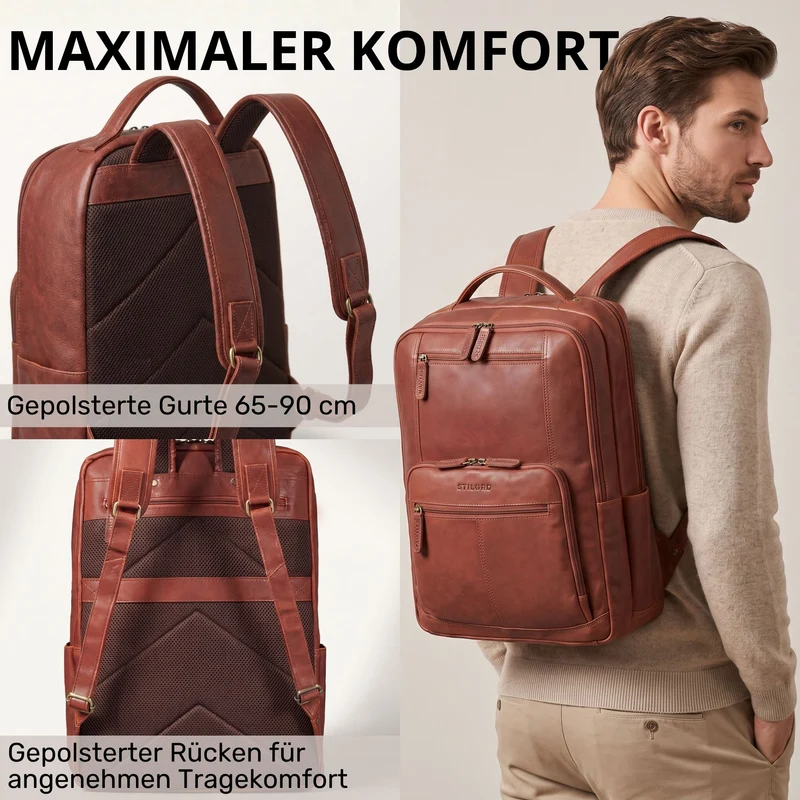 "Laurenz" Rucksack Herren Leder XL 15,6-17,3 Zoll mit Tabletfach