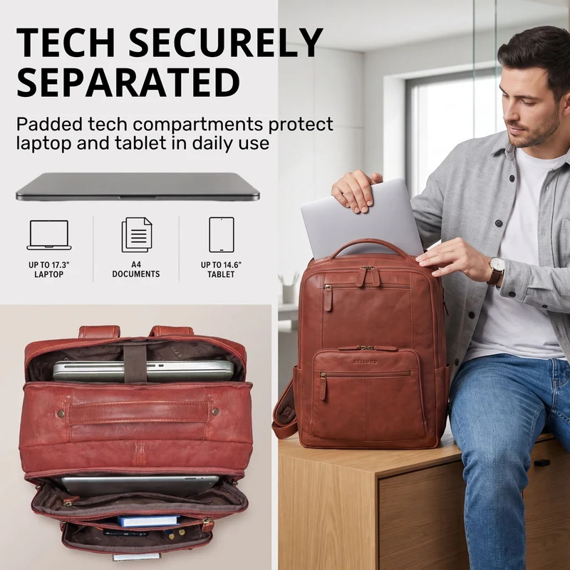 "Laurenz" Rucksack Herren Leder XL 15,6-17,3 Zoll mit Tabletfach