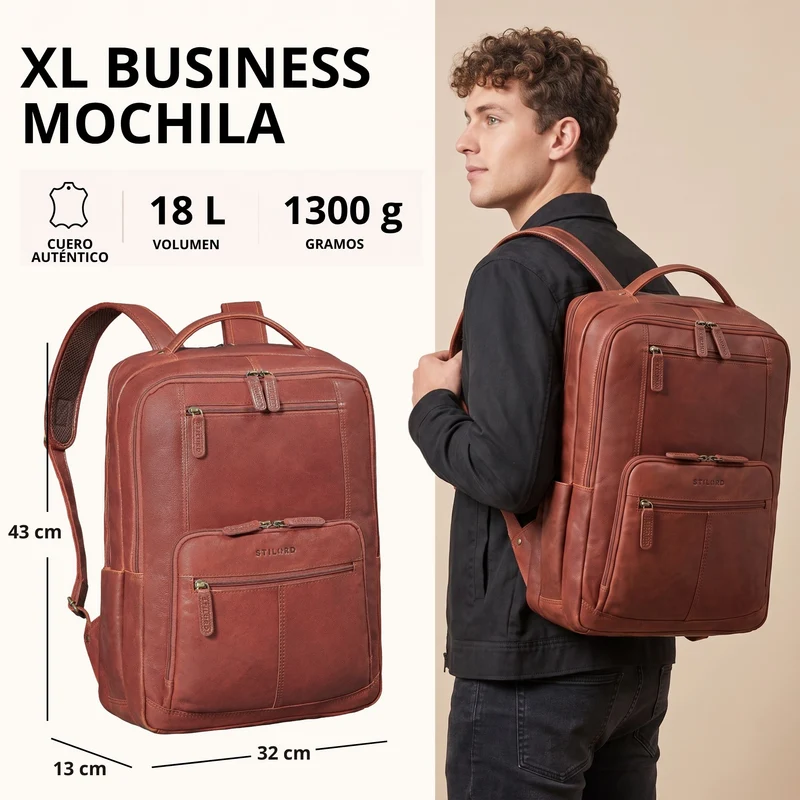 "Laurenz" Rucksack Herren Leder XL 15,6-17,3 Zoll mit Tabletfach