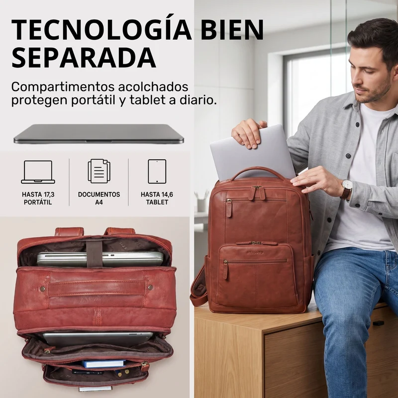 "Laurenz" Rucksack Herren Leder XL 15,6-17,3 Zoll mit Tabletfach