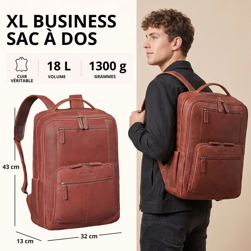 "Laurenz" Rucksack Herren Leder XL 15,6-17,3 Zoll mit Tabletfach