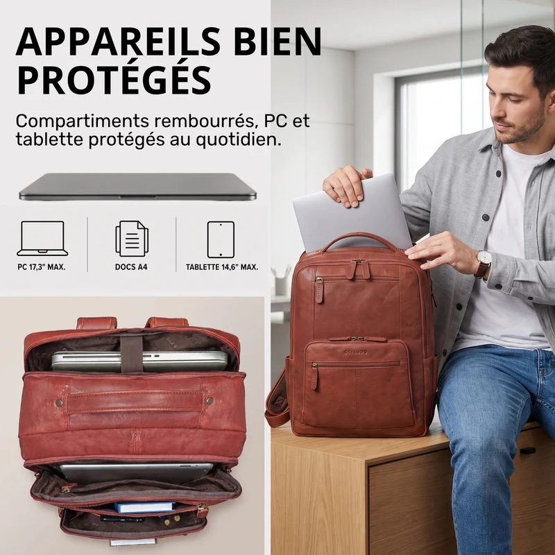 "Laurenz" Rucksack Herren Leder XL 15,6-17,3 Zoll mit Tabletfach