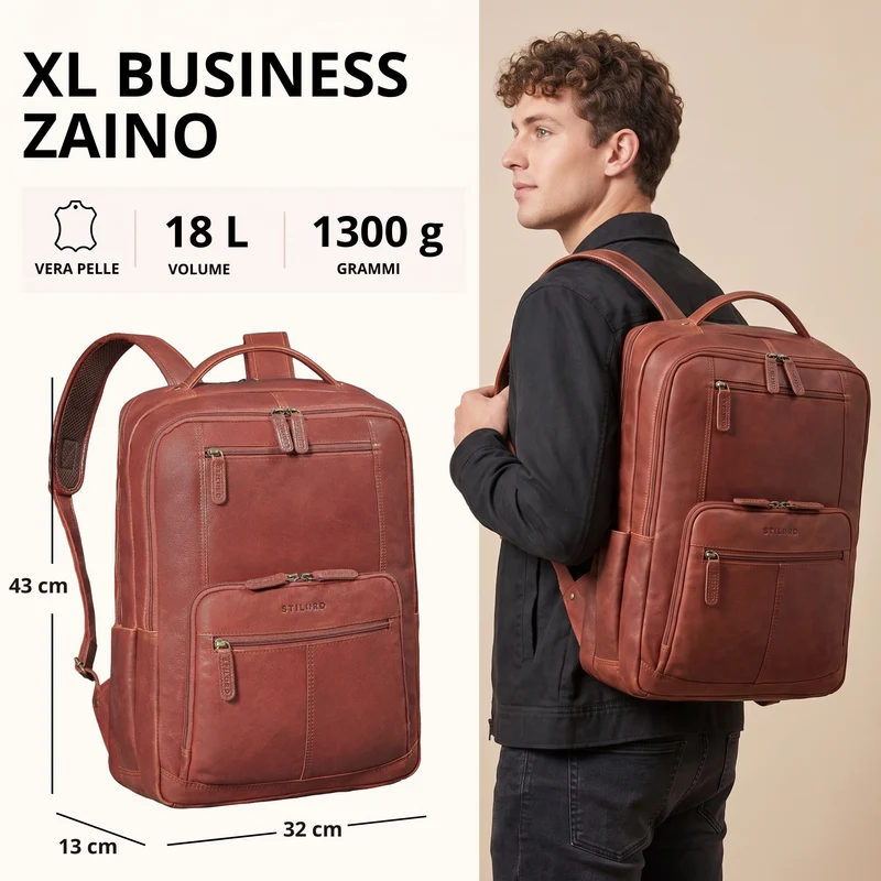 "Laurenz" Rucksack Herren Leder XL 15,6-17,3 Zoll mit Tabletfach