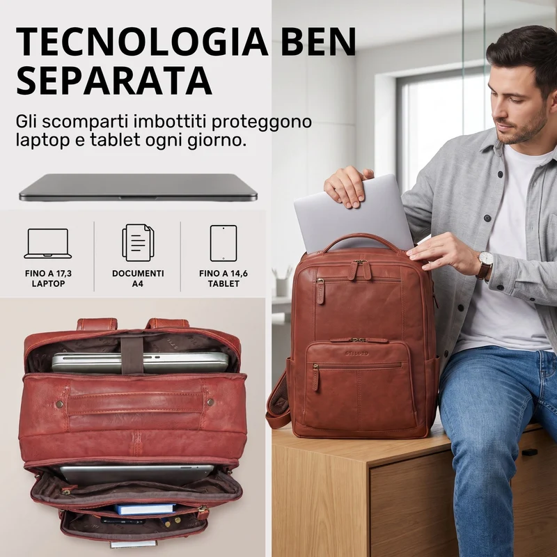 "Laurenz" Rucksack Herren Leder XL 15,6-17,3 Zoll mit Tabletfach