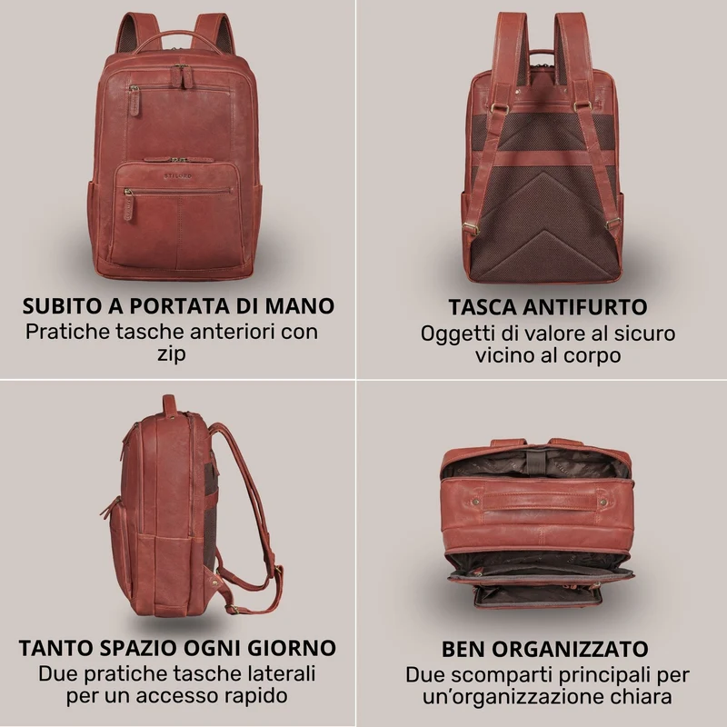 "Laurenz" Rucksack Herren Leder XL 15,6-17,3 Zoll mit Tabletfach
