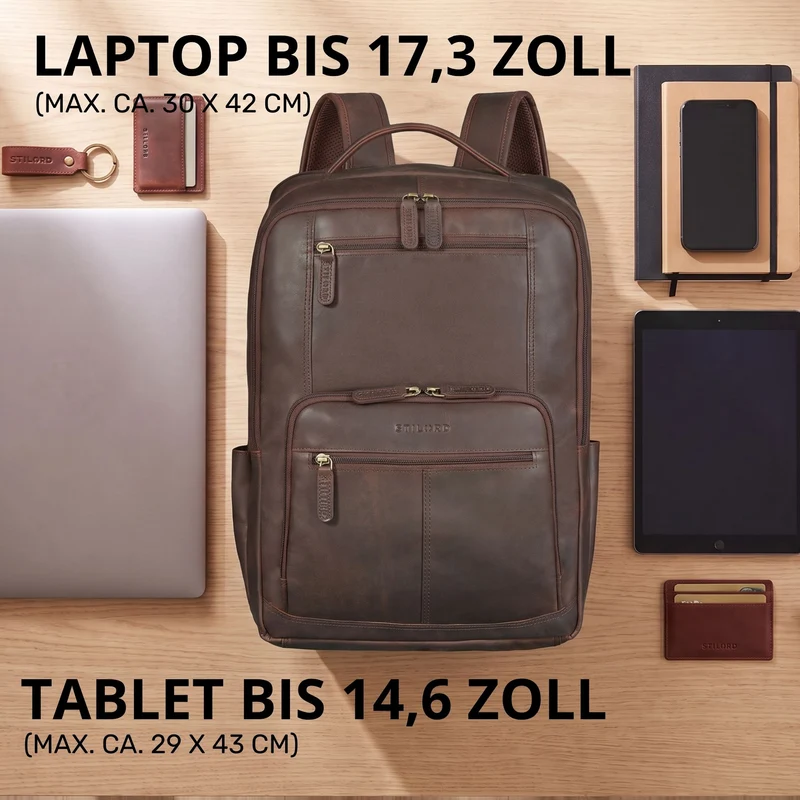 "Laurenz" Rucksack Herren Leder XL 15,6-17,3 Zoll mit Tabletfach