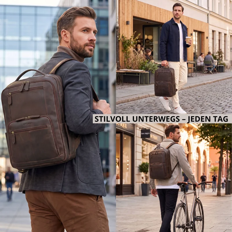 "Laurenz" Rucksack Herren Leder XL 15,6-17,3 Zoll mit Tabletfach